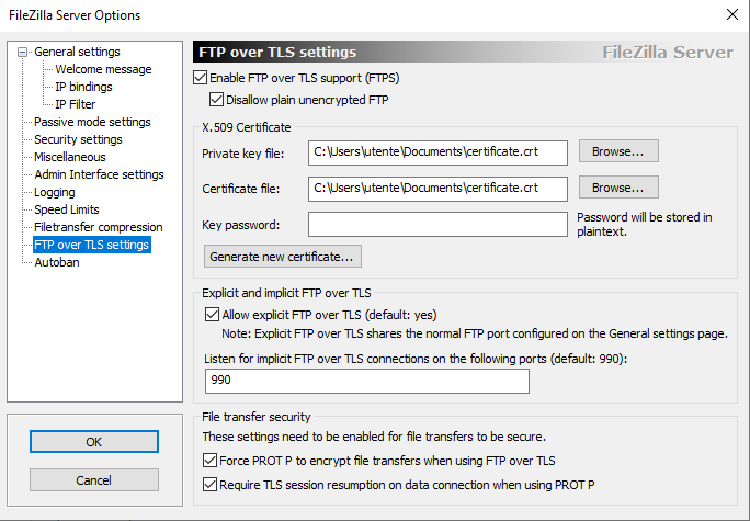 Filezilla Server FTP over TLS set.png