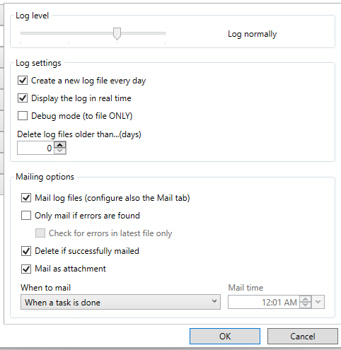 log settings for normal