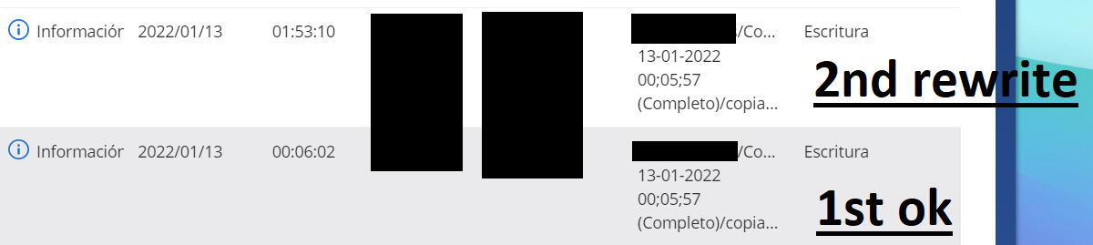 NAS log showing rewrite